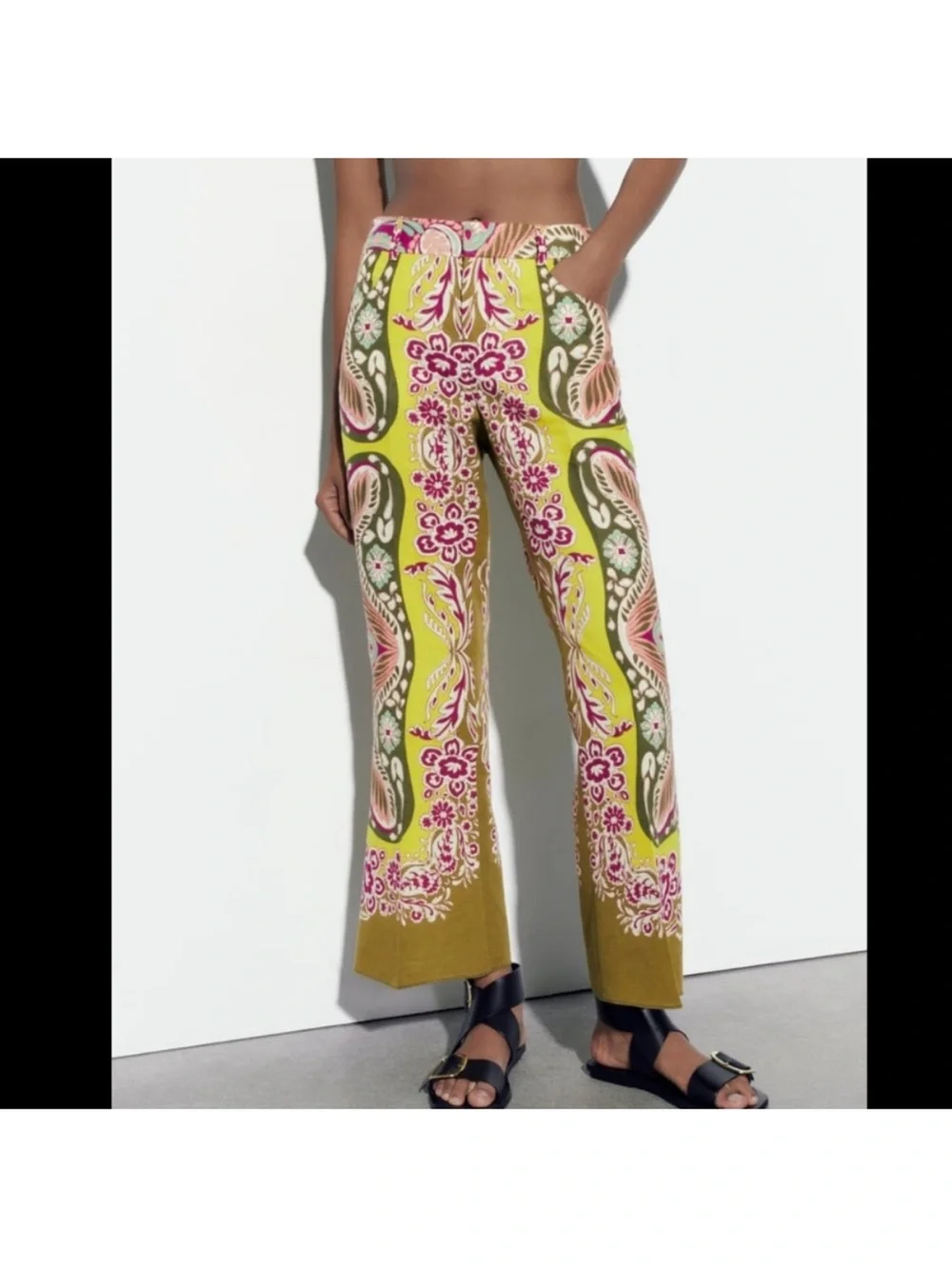 Zara Multicolor boho maximalist print linen blend pants XL